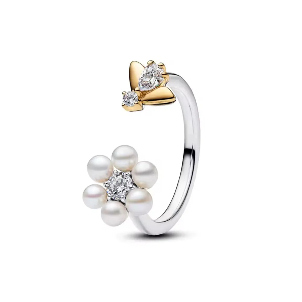 2026 Hot Selling 925 Sterling Silver Heart-Shaped Butterfly Flower Ring, Exquisite and Charming Jewelry Gift for European Women