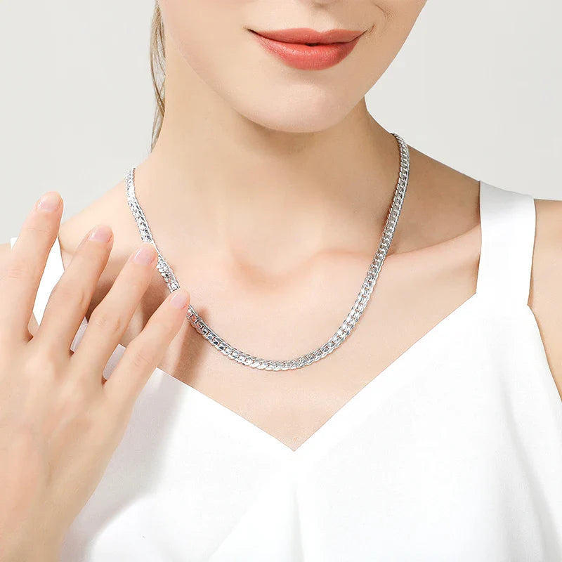 URBABY 925 Sterling Silver 2 Piece 6MM Full Sideways Chain Necklace Bracelet For Women Men Fashion Jewelry Sets Wedding Gift