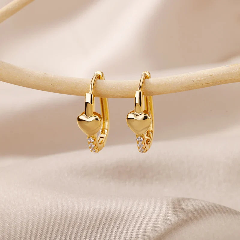 Stainless Steel Heart Earrings For Women Gold Color Fashion Zircon Love Heart Drop Earring Wedding Aesthetic Jewelry Gift 2023