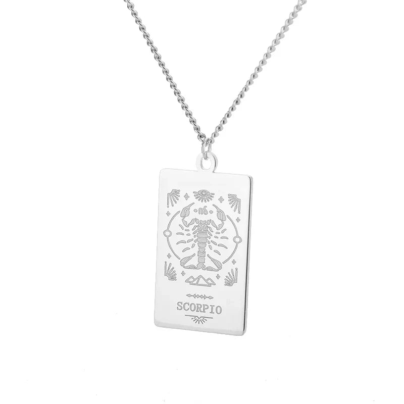 Stainless Steel Zodiac Sign Necklace For Women Vintage Constellation Libra Pendant Chain Collar Aesthetic 2024 New Trend Jewelry