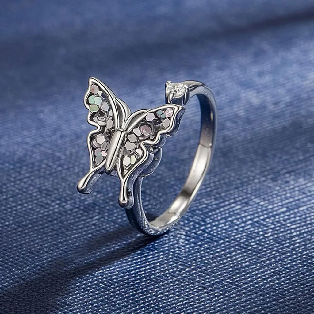 Sunflower Crystal Anxiety Relief Spinning Fidget Ring For Girls Rotate Freely Metal Copper Knuckle Ring Women'S Jewelry Gifts