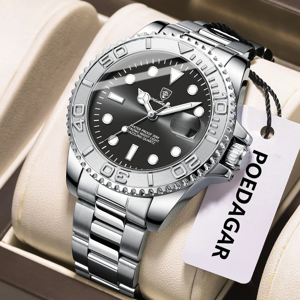 POEDAGAR Top Luxury Man Watch Waterproof Luminous Date Men Watch Stainless Steel Male Clock Sports Fashion Men's Quartz Watches