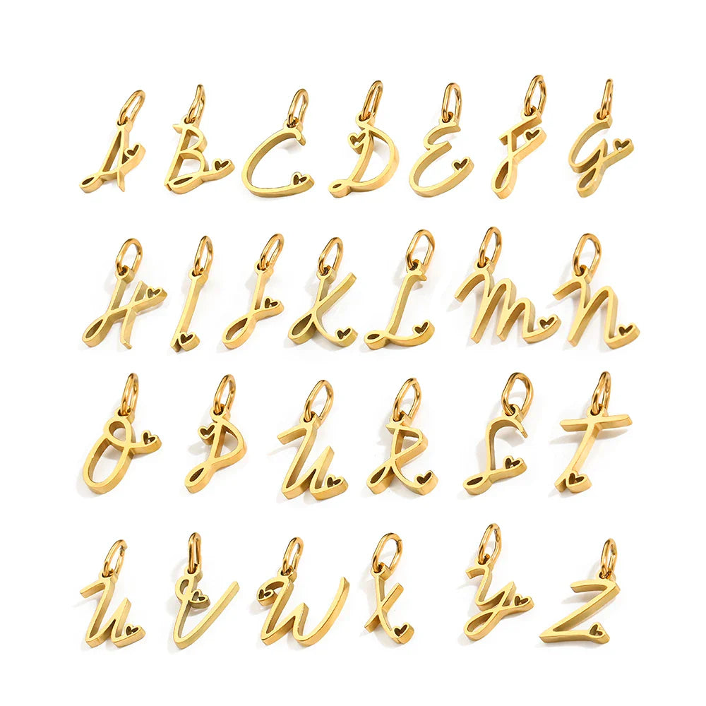 Personalized Stainless Steel Heart Alphabet Pendant DIY Accessories for Necklace Woman Men Jewelry Initials Birthday Gift A-Z