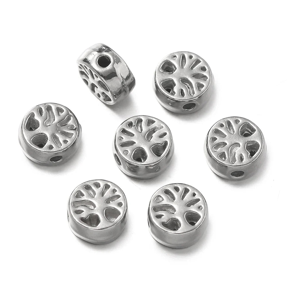 10Pcs/Pack Stainless Steel Various Shape Gold Steel Color Texture Spacer Beads for DIY Bracelet Jewelry Making Accessories