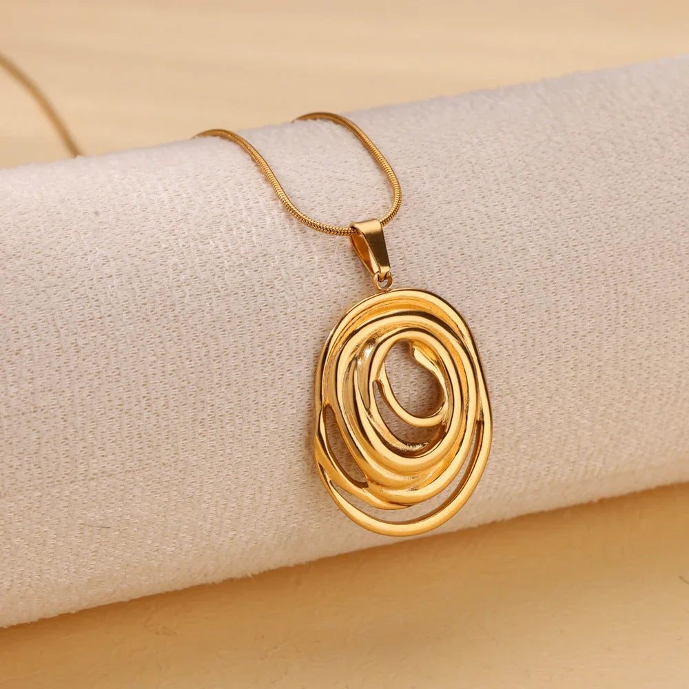 Hollow Geometric Oval Necklaces For Women Stainless Steel Gold Color Oval Pendant Necklace Party Christmas Jewelry Gift Femme