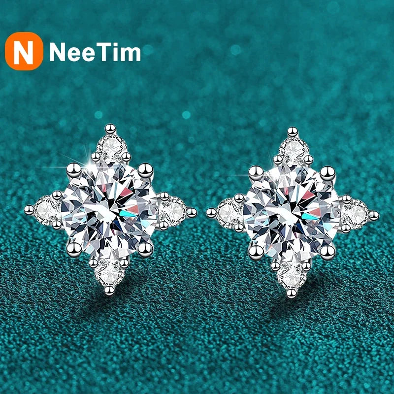 NeeTim 1ct 6.5mm D Color Moissanite Earrings 925 Sterling Silver  with White Gold Plated Stud Earring Wedding Jewelry for Women
