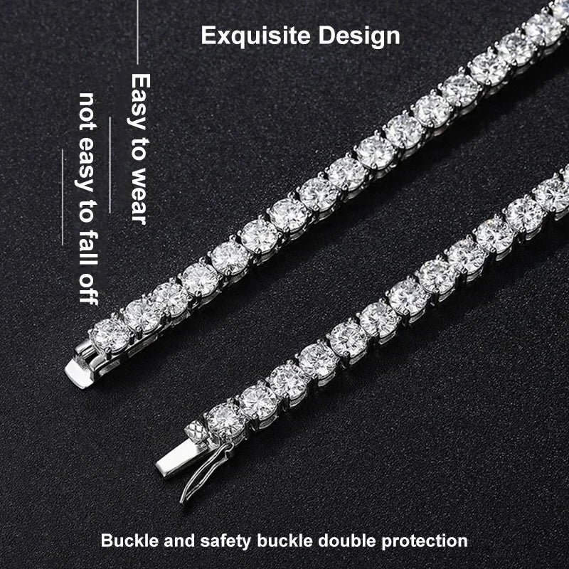 NeeTim 925 Sterling Silver Real Moissanite Tennis Necklace for Women Men Lab Diamonds Neck Chains Necklaces Party Fine Jewelry