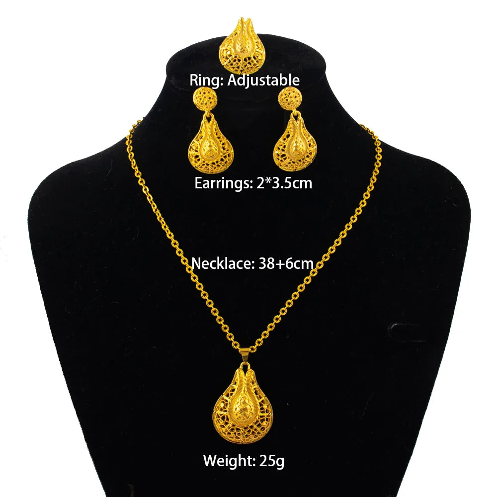 fashion gold jewelry set stainless steel earrings necklaces for women simple Personality gift wedding party Accessories