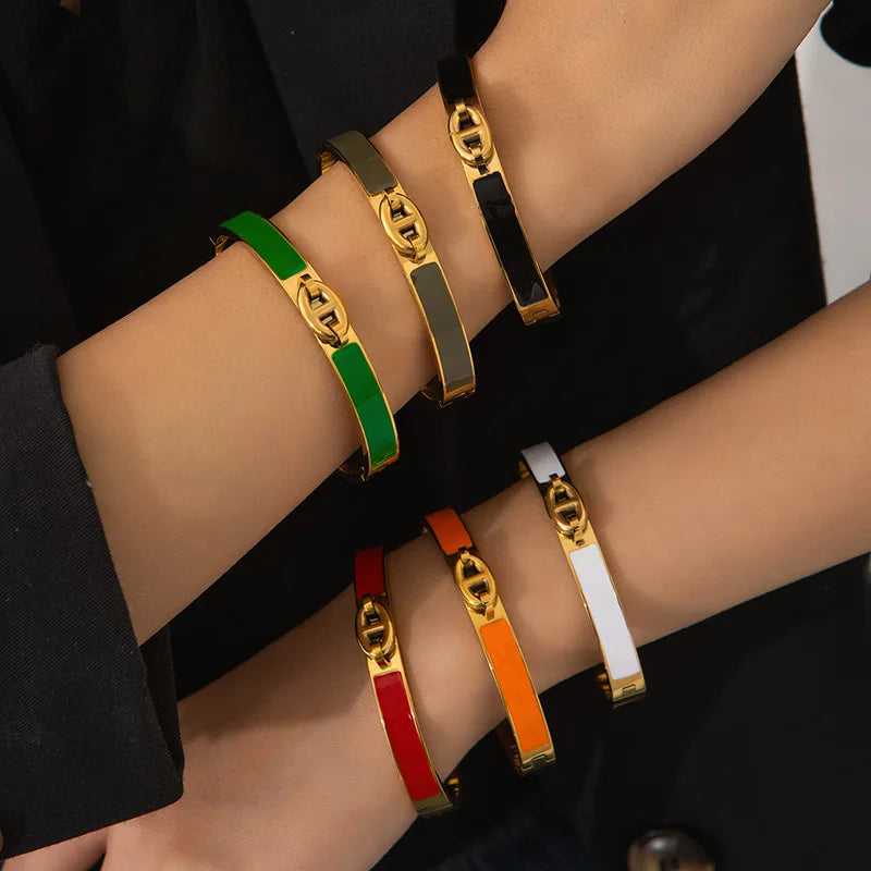 1PCS H-shaped Pig Nose Bracelet Stainless Steel Fashionable And Versatile Enamel Drip Rubber Bracelet Women's Jewelry
