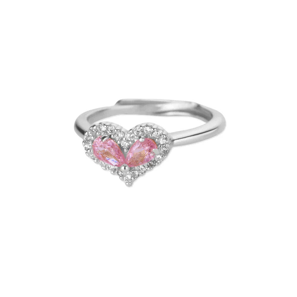 Zircon Colored Heart Ring For Women Gold Color Stainless Steel Heart Adjustable Ring Wedding Anniversary Waterproof Jewelry Gift