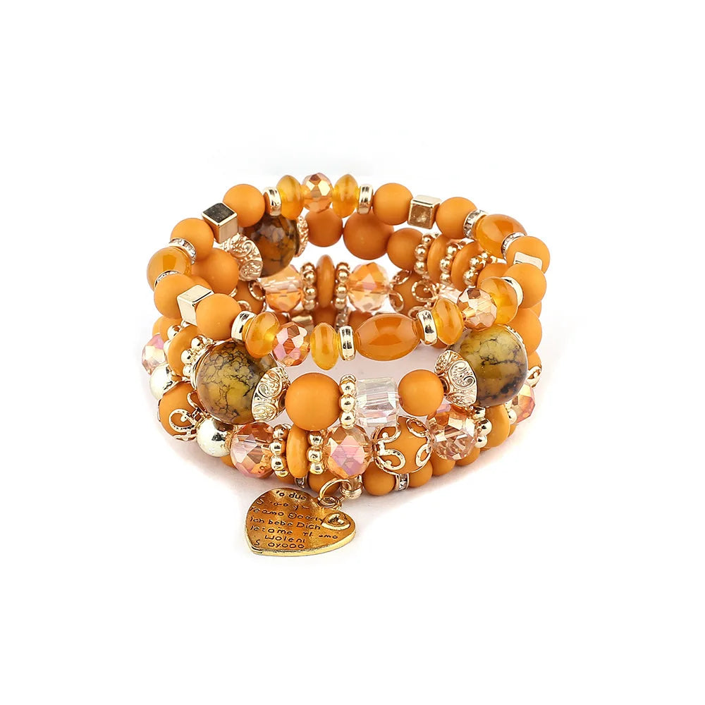 4Pcs/set Boho Ethnic Heart Beaded Bracelet Set For Women Handmade Crystal Beads Chain Bangle Female Bohemia Jewelry Gift