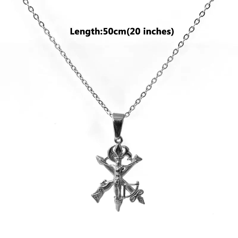 Trendy Jesus Cross Necklace - 18K Gold Plated Stainless Steel, Gun & Arrow Design for Men, Waterproof Religious Jewelry Gift