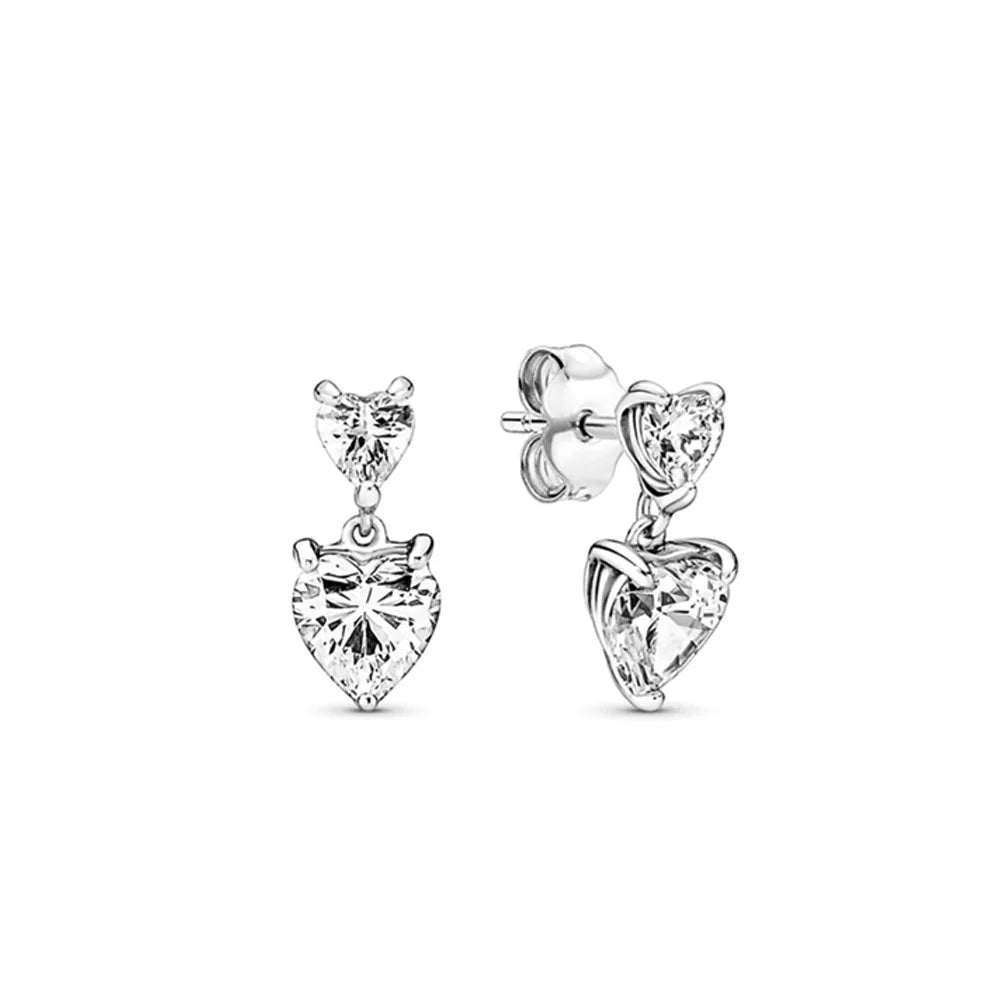 New S925 Silver Heart Stone Stud Earrings Suitable for Valentine's Day, Mother's Day, Anniversary Gift DIY Charm Jewelry