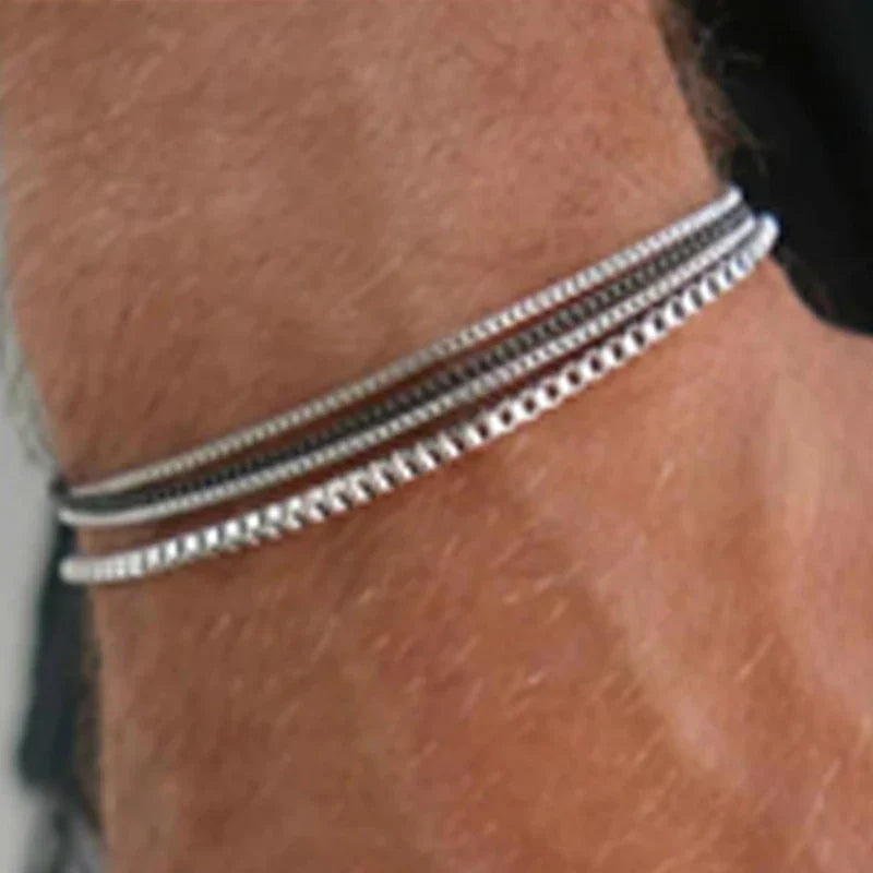 New 4Pcs/Set Vintage Silver Color Box Chain Bracelets for Men Goth Cuban Adjustable Link Charm Bangles Couple Hand Jewelry Gifts