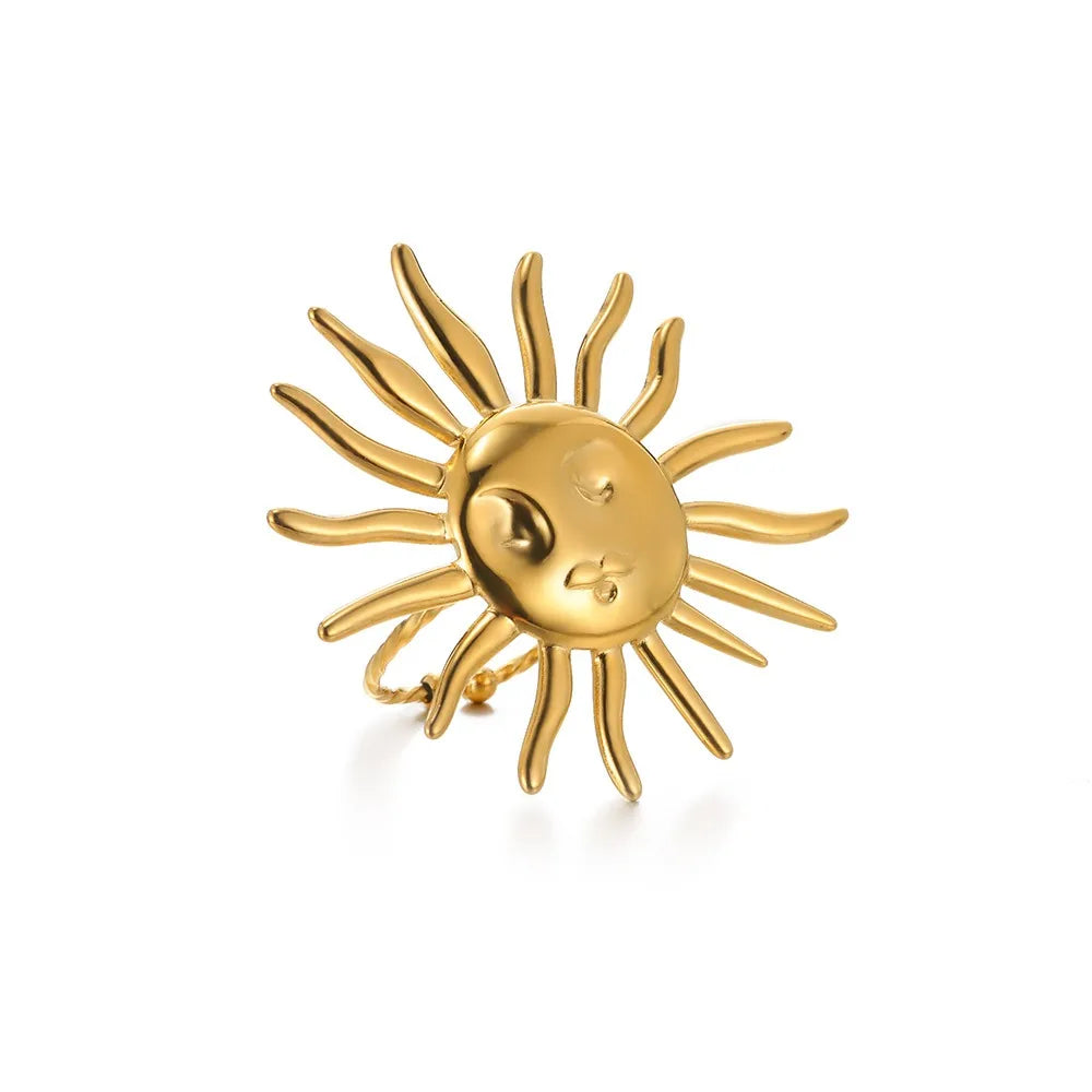 Exaggerated Sun Rings For Women Gold Color Stainless Steel Sun Adjustable Ring Fashion Anniversary Party Lucky Jewelry Gift