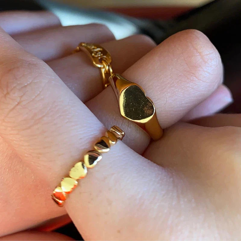 Stainless Steel Heart Rings For Women Gold Color Heart  Engagement Wedding Ring Luxury Wedding Aesthetic Fashion Jewelry Gift