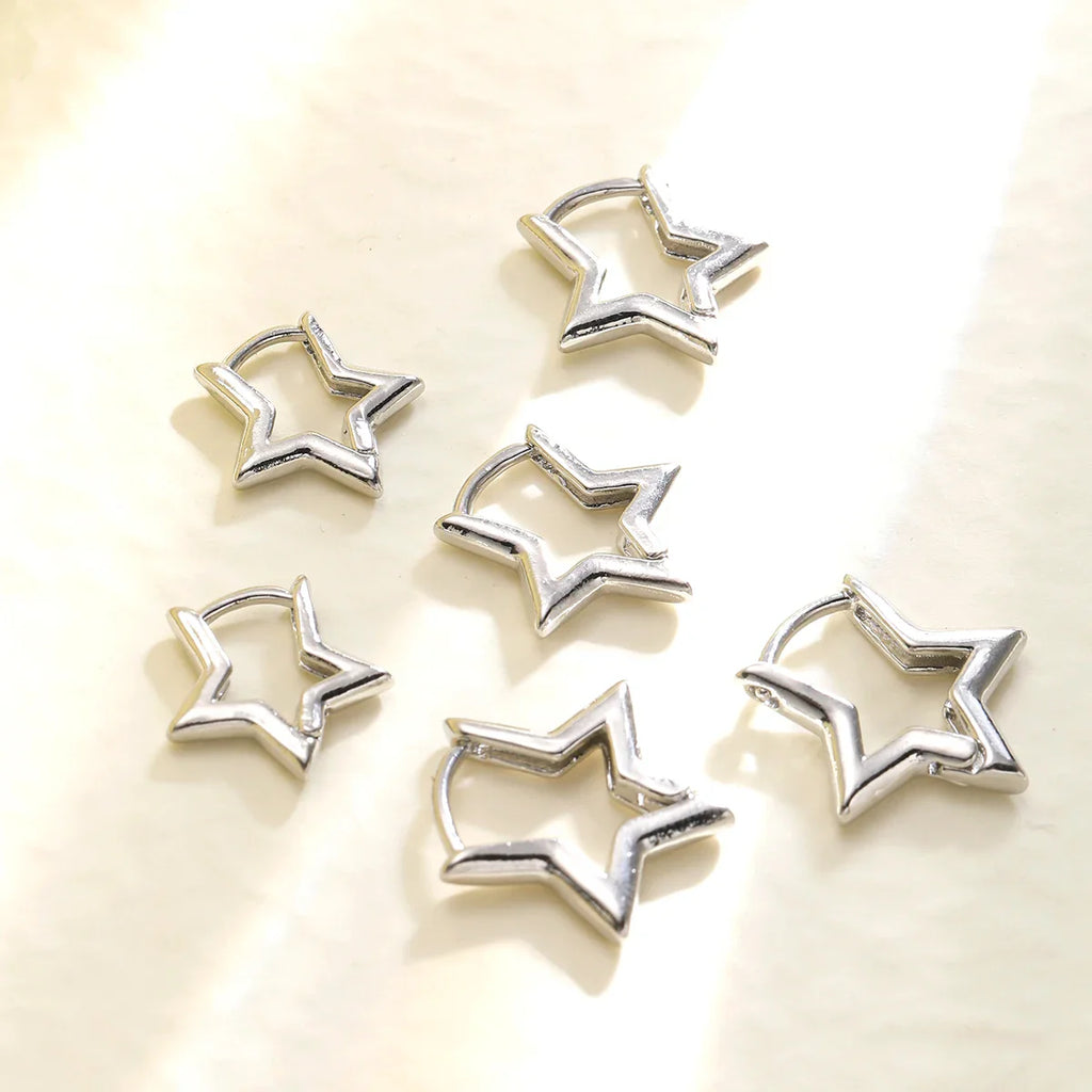 3 Pairs/set Punk Geometric Star Hoop Earrings for Women Simple Gold Color Copper Metal Circle Huggie Earrings New Unisex Jewelry