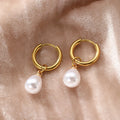 Stainless Steel Teardrop-Shaped Imitation Pearl Pendant Earrings Women's Everyday Commute Elegant Style Ear Jewelry Accessories