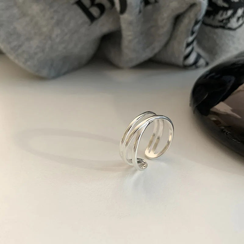 VENTFILLE 925 Sterling Silver Finger Rings New Fashion Creative Cross Hollow Chain Geometric Party Jewelry Gifts