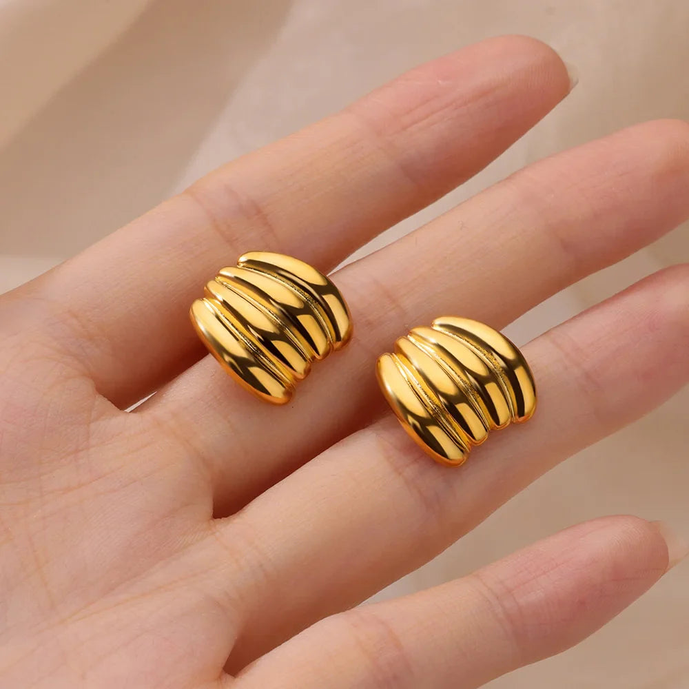 Vintage Striped Earrings For Women Gold Color  Stainless Steel Geometric Earring Statement Wedding Party Jewelry Gift 2024
