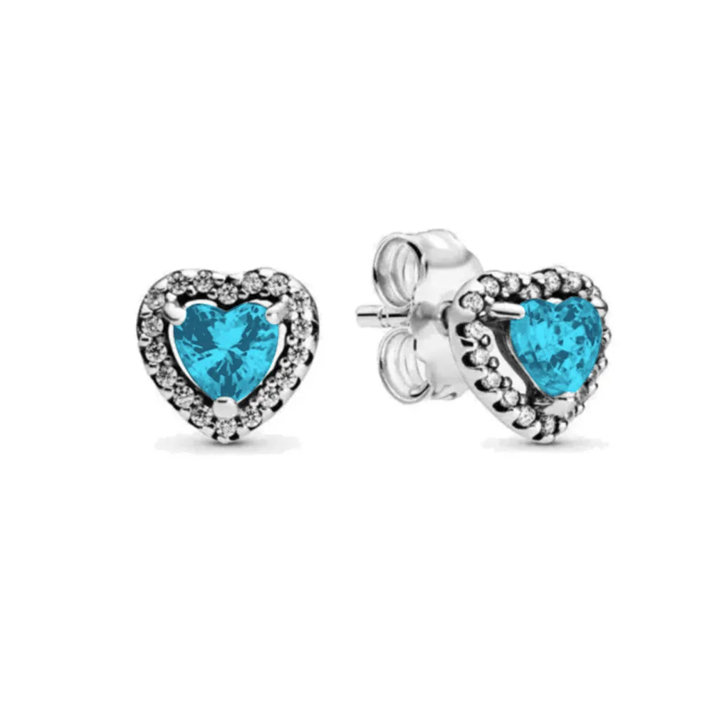 New S925 Silver Heart Stone Stud Earrings Suitable for Valentine's Day, Mother's Day, Anniversary Gift DIY Charm Jewelry