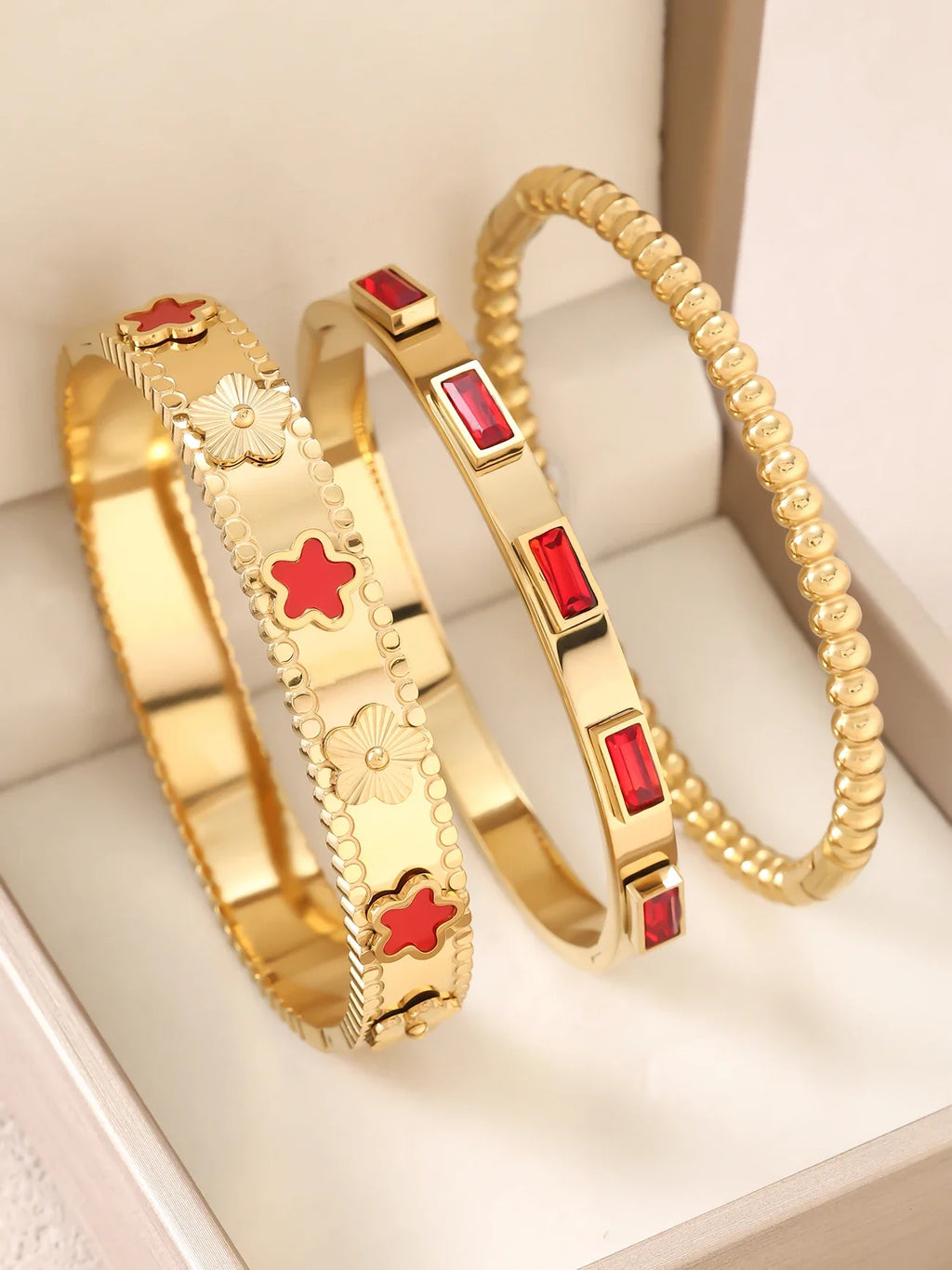 1pc 18K Gold Plated Stainless Steel Stackable Bracelet With Chain And Clover Design, Fashion Style For Women, Suitable For Casua