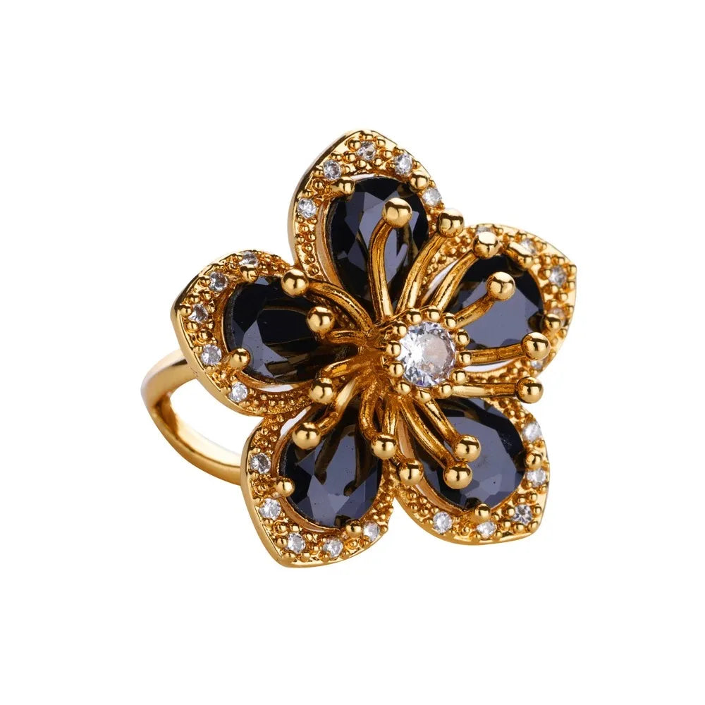 Pink Zircon Flower Rings for Women Gold Color Stainless Steel Ring 2025 Trend Elegant Floral Luxury Aesthetic Jewelry anillos