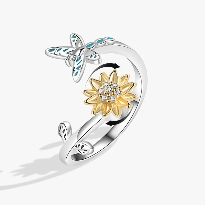 Rotating Anxiety Knuckle Ring For Women Spinner Fidgets Cute Animal Butterfly Flower Anti Stress Ring Party Jewelry Gifts Anillo