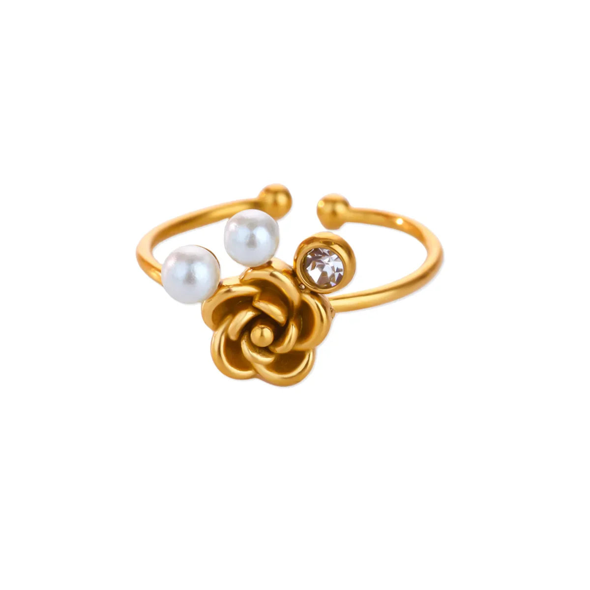 Stainless Steel Four Leaf Clover Rings For Women Gold Color Zircon Opening Couple Ring Aesthetic Wedding Bohemian Jewelry Gift
