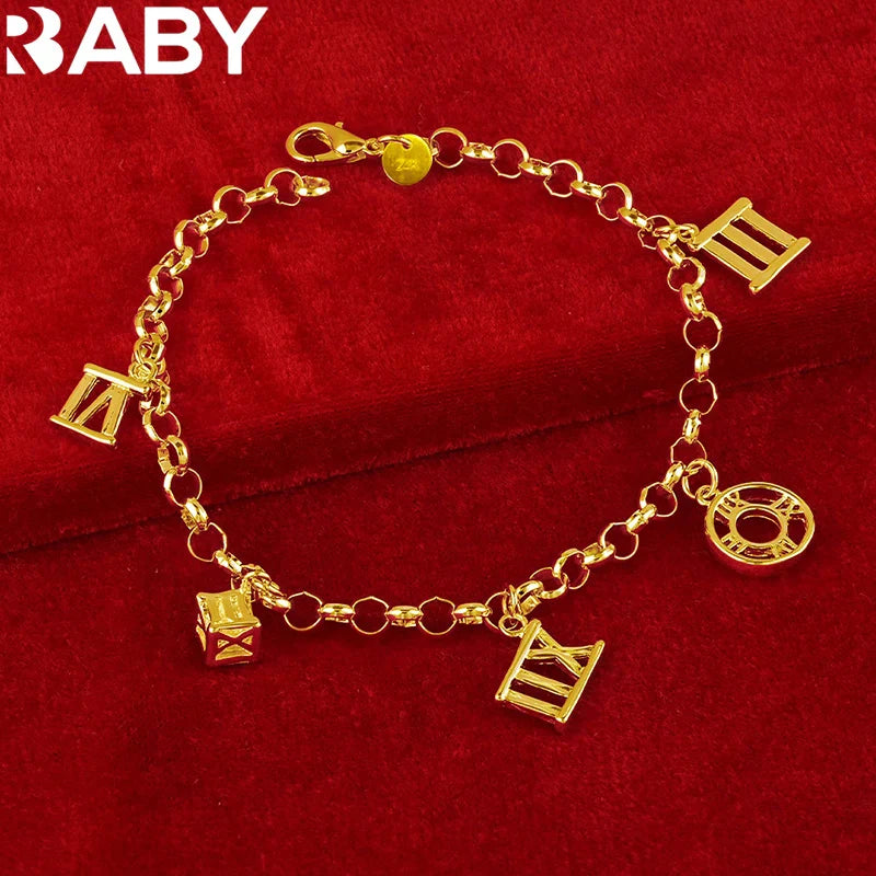 URBABY 18K Gold Roman Numerals Charm Chain Bracelet For Women Wedding Fashion Party Accessories Jewelry Gift