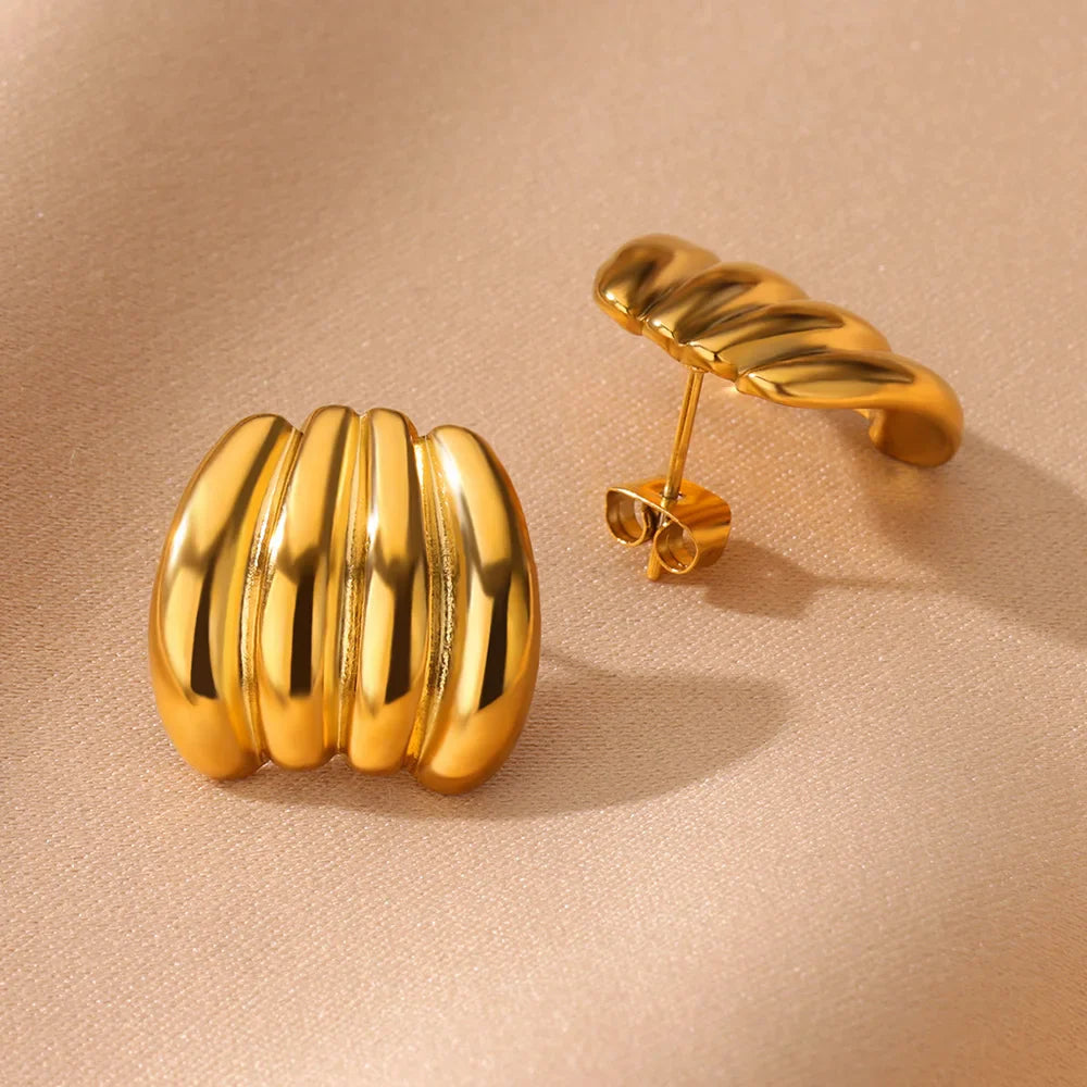 Vintage Striped Earrings For Women Gold Color  Stainless Steel Geometric Earring Statement Wedding Party Jewelry Gift 2024