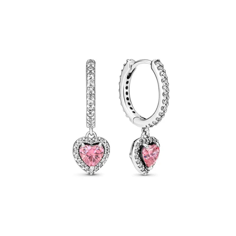New S925 Silver Heart Stone Stud Earrings Suitable for Valentine's Day, Mother's Day, Anniversary Gift DIY Charm Jewelry