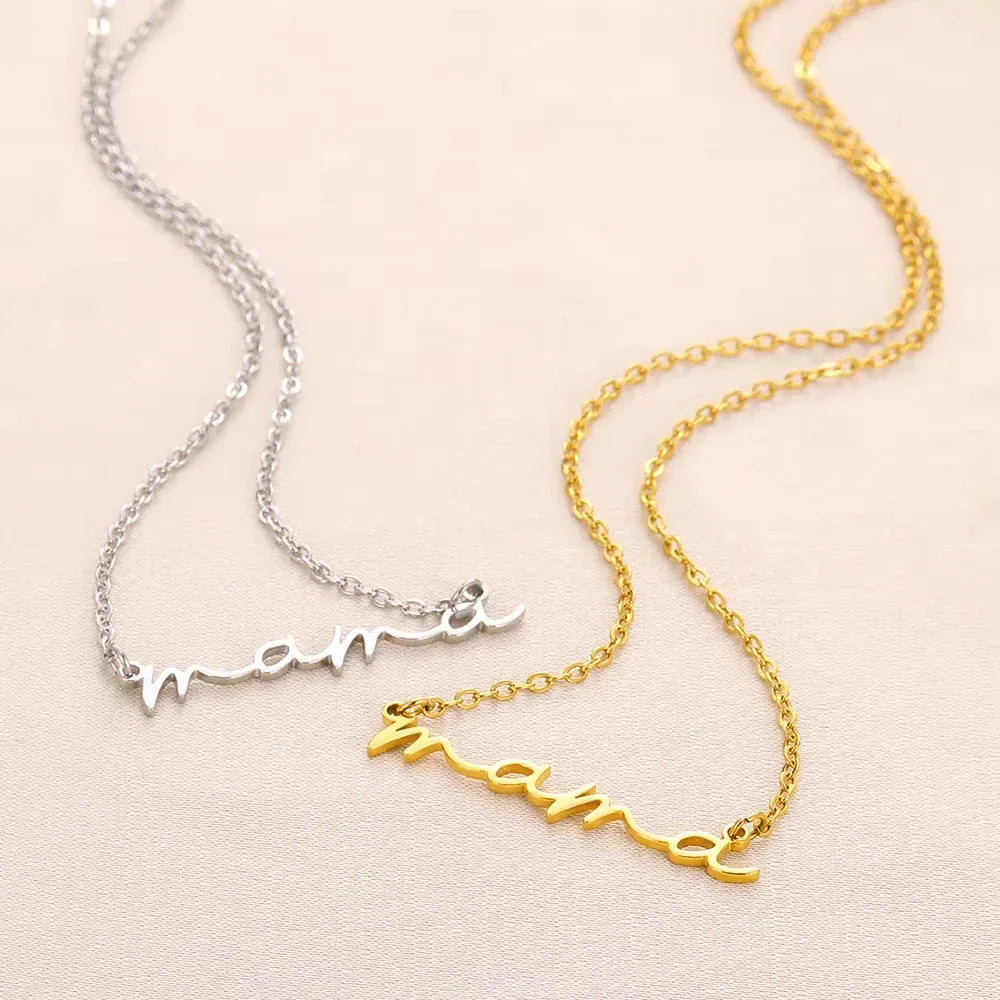 MAMA Pendent Necklaces for Women Gold Color Link Chain Stainless Steel Necklace 2025 Trend Female Choker Jewelry Gift