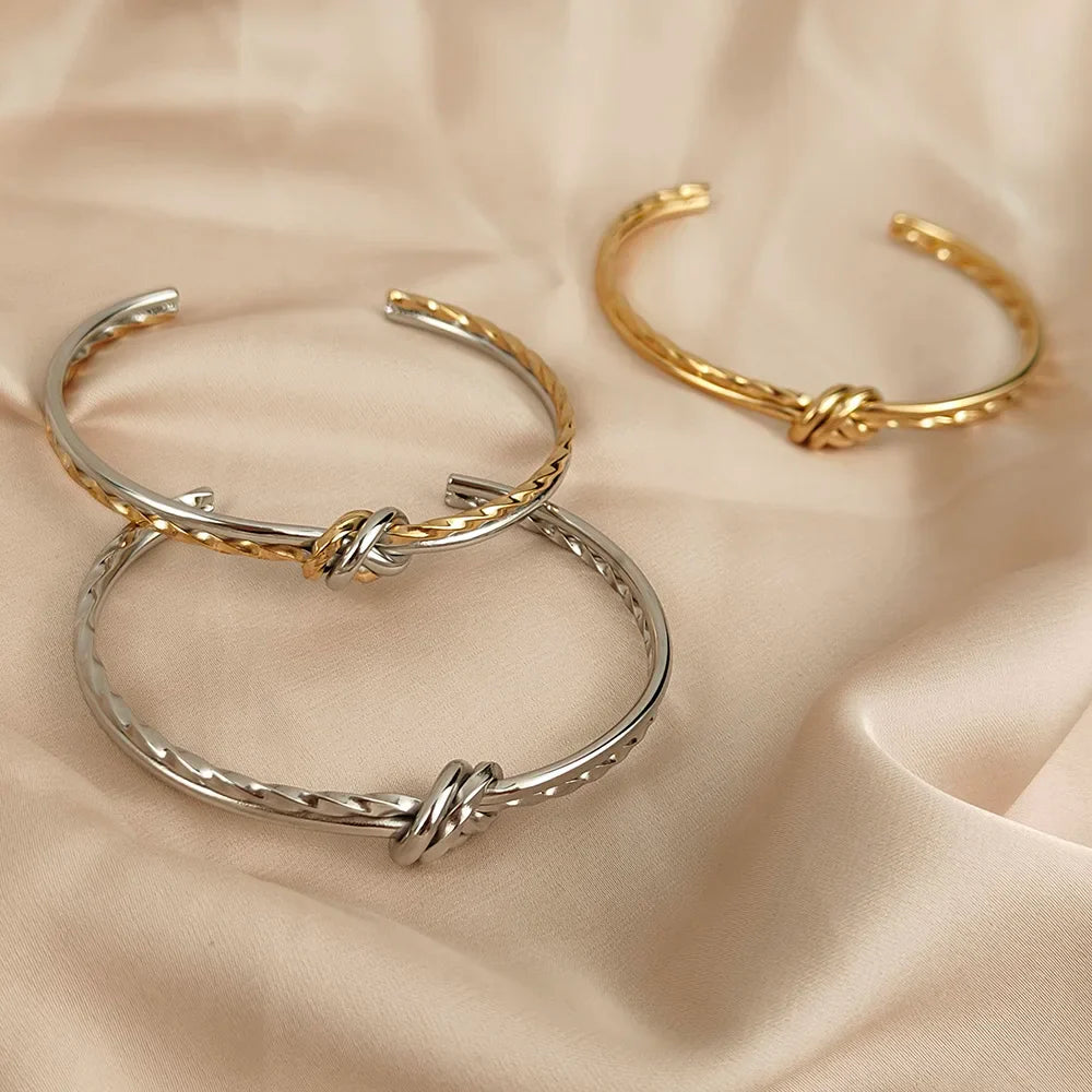 Women's Bangles Twisted Wrap Knot Bracelet Punk Stainless Steel Jewelry for Men Women Wrist Cuff Bracelets Bangle Accessories