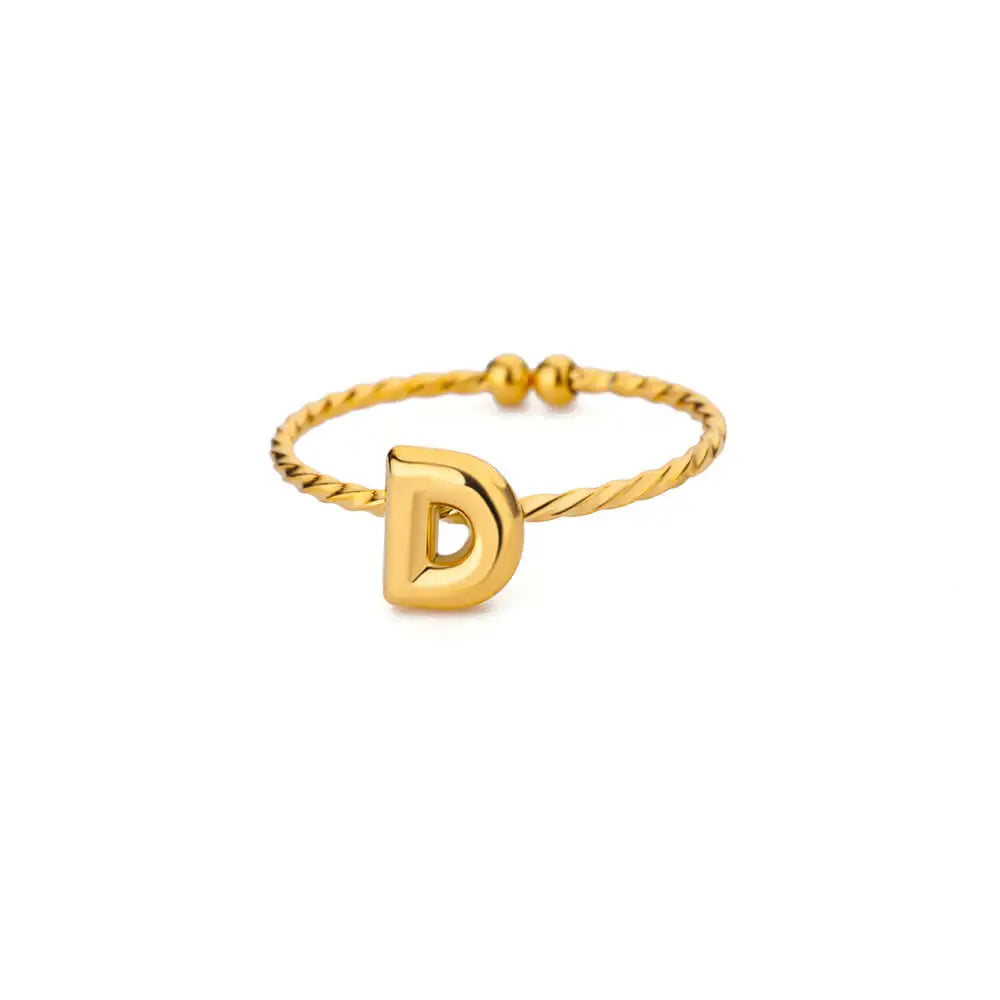 Cute Chunky Initial Letter Rings For Women Gold Color Stainless Steel A-Z Letter Adjustable Ring Aesthetic Wedding Jewelry Gift