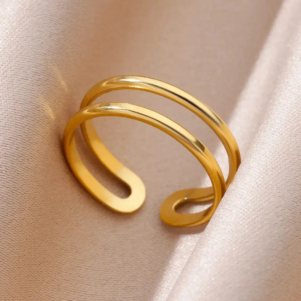 Gold Color Stainless Steel Multi Layer Rings for Women Hollow out Open Finger Ring Fashion Wedding Party Jewelry Gift 2024 New