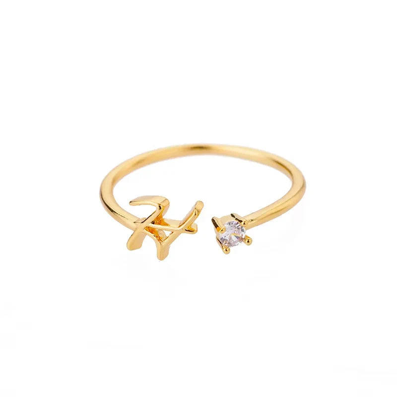 Zircon Initial Letter Ring for Women Stainless Steel Gold Color Alphabet Open Ring Trendy Wedding Birthday Aesthetic Jewelry