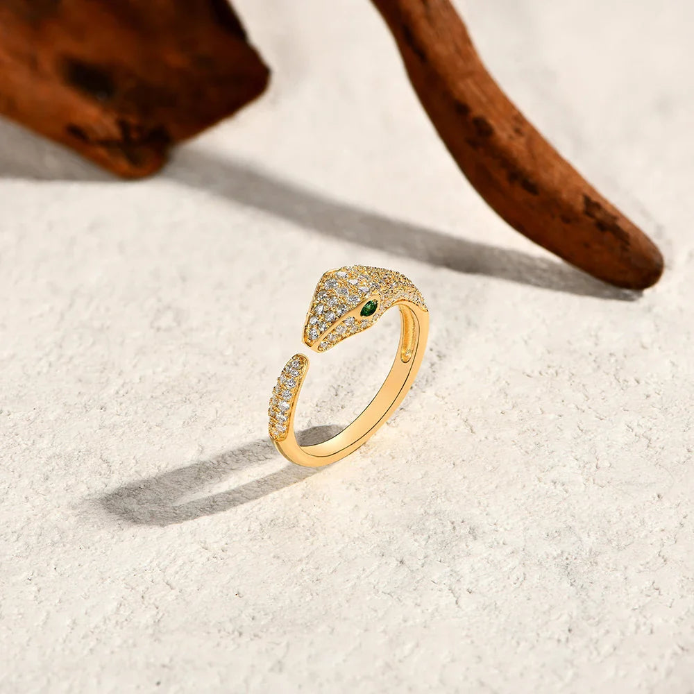 MINTYBOX Snake S925 Silver Moissanite Rings for Women D/VVS1 Lab Diamond Adjustable Ring 18K Gold Plated Luxury Fine Jewelry