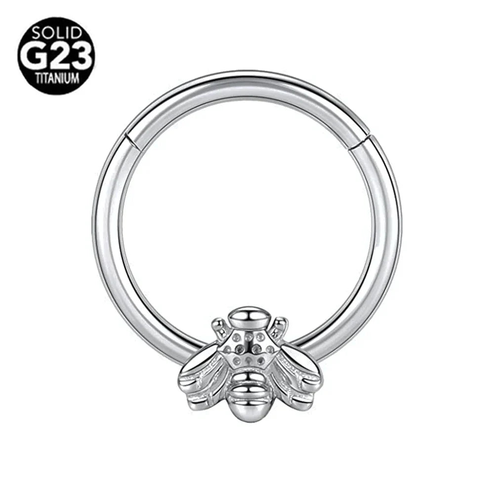 G23 Titanium Bee Septum Nose Ring Piercing Body Jewelry 16G Moon Segment Snake Clicker Helix  Ear Cartilage Heart Daith Hoop