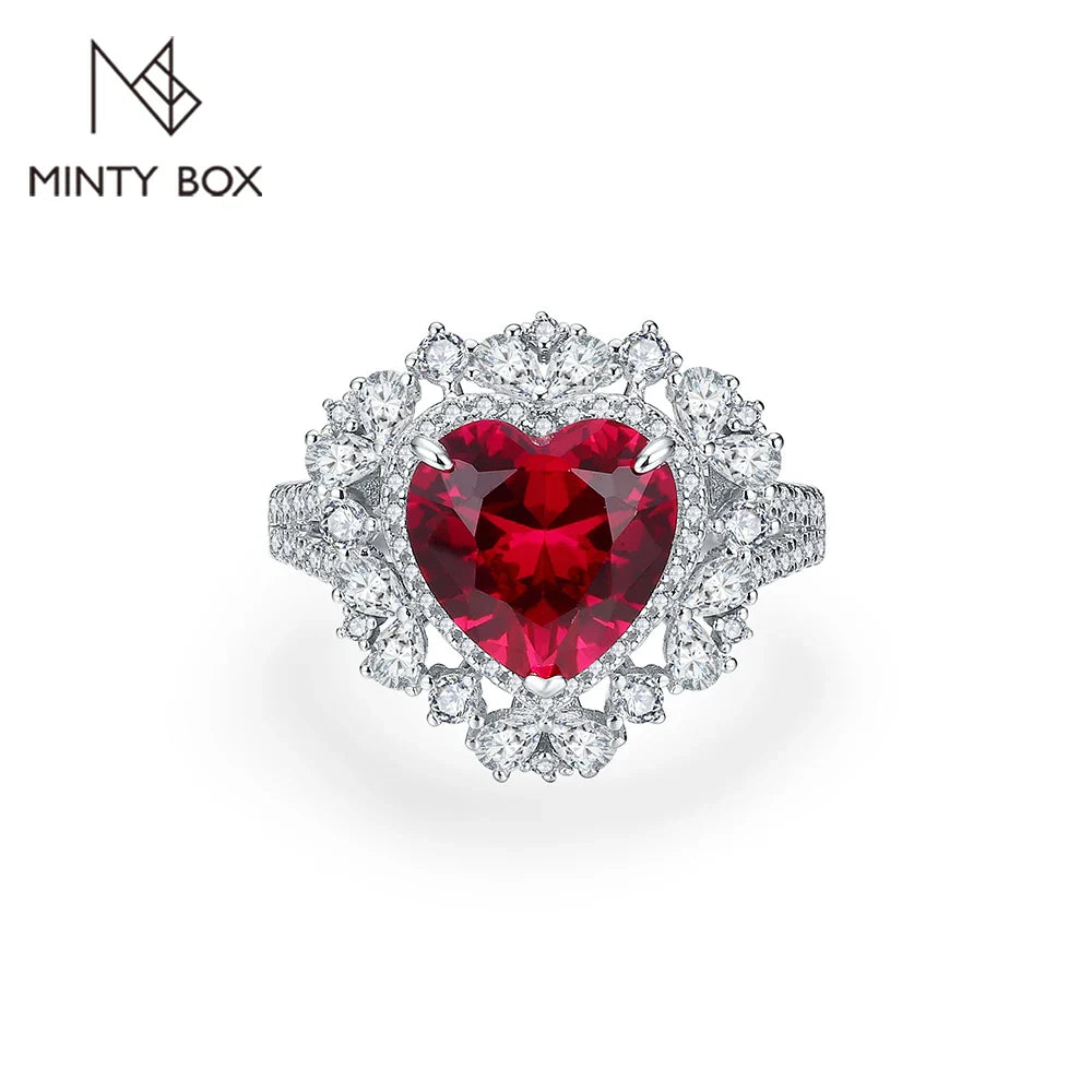 MINTYBOX 4.0CT Heart Ruby Rings for Women S925 Sterling Sliver 10*10MM Gemstone Engagement Wedding Rings Fine Jewelry Party