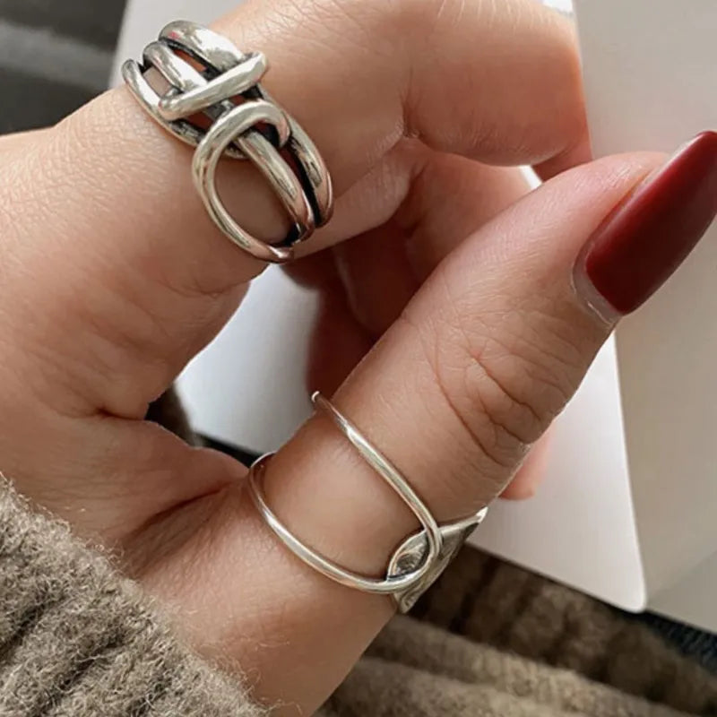 925 Sterling Silver Chain Knot Ring For Women Wrap Wide Band Rock Geometry Punk Jewelry Gift Wholesale Dropshipping