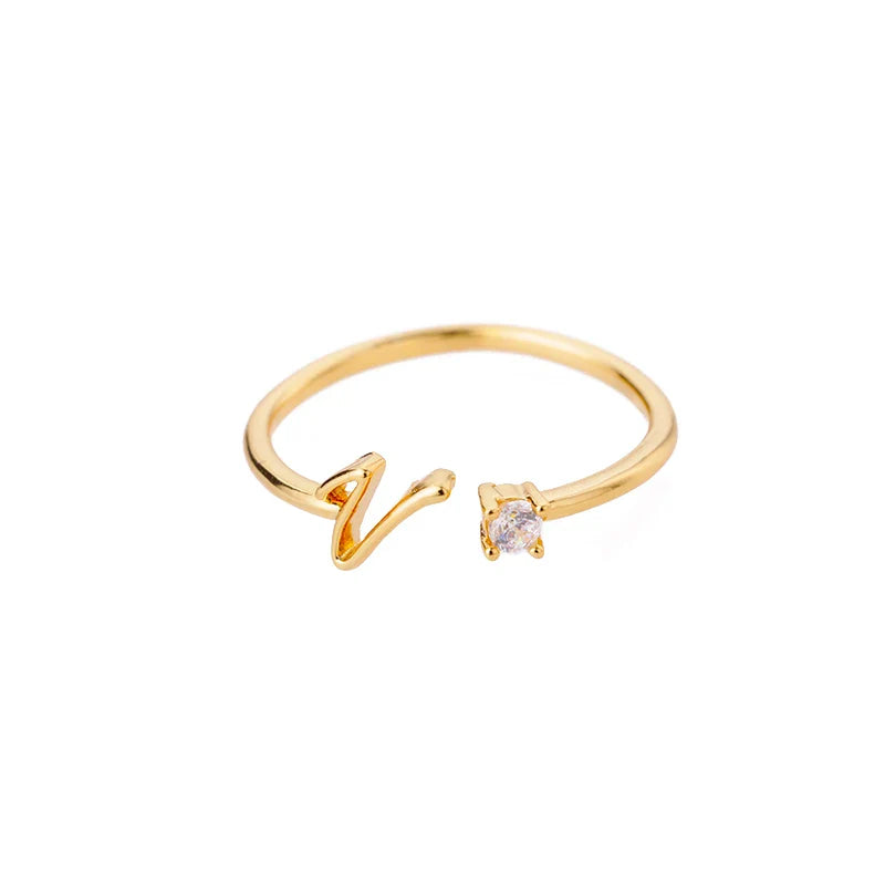 Zircon Tiny Initial Letter Rings For Women Stainless Steel A-Z Letters Adjustable Ring Female Christmas Aesthetic Jewelry Gift