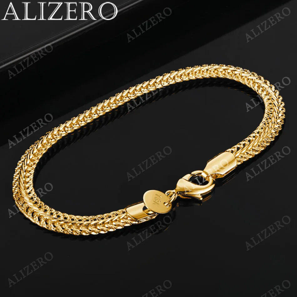 ALIZERO 925 Sterling Silver 18K Gold 6mm Sideways Chain Bracelets For Women Men Wedding Banquet Party Gift Fashion Jewelry