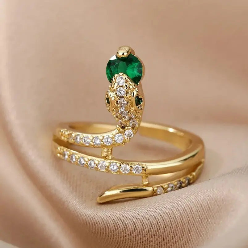 Stainless Steel Snake Rings For Women Men Gold Color Open Adjustable Zircon Ring Vintage Gothic Aesthetic Jewelry anillos mujer