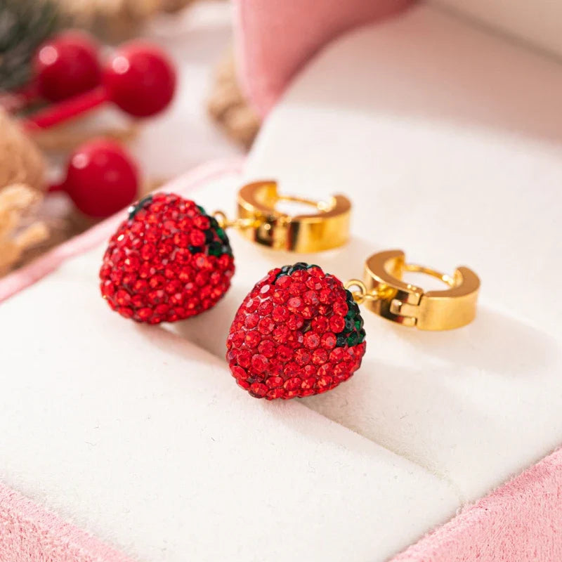 1pair Adjustable Zircon Ear Buckles Stainless Steel Strawberry Style Fashionable Wedding Ceremony Birthday Daily Jewelry