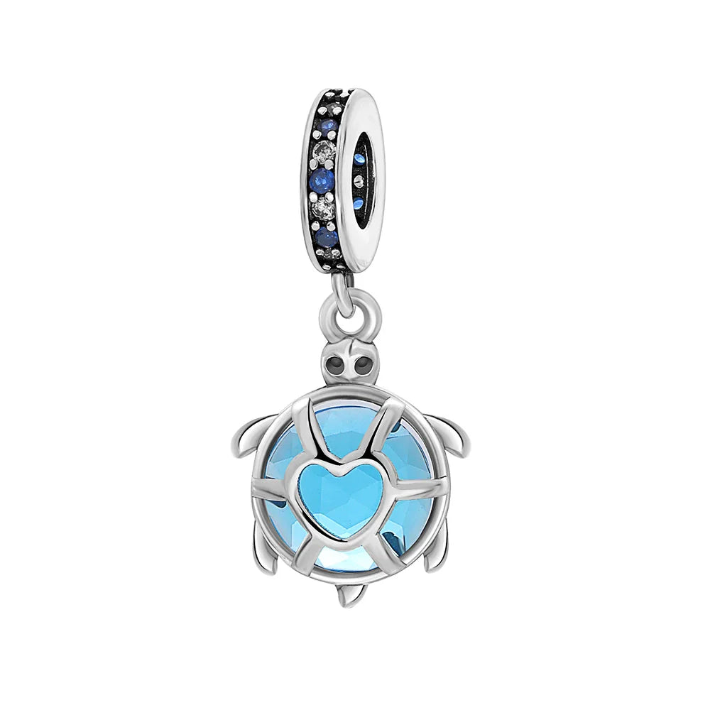 European Summer Blue Series Turtle Flower Pendant Fit S925 European 925 Sterling Silver Bracelet Bangles Necklace