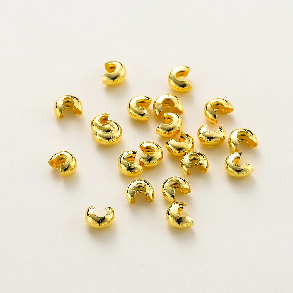 3mm/4mm/5mm 14k 18K Gold Plated Open Crimp Beads Covers Crimp End Beads Stopper Spacer Beads For DIY Jewelry Making Supplies