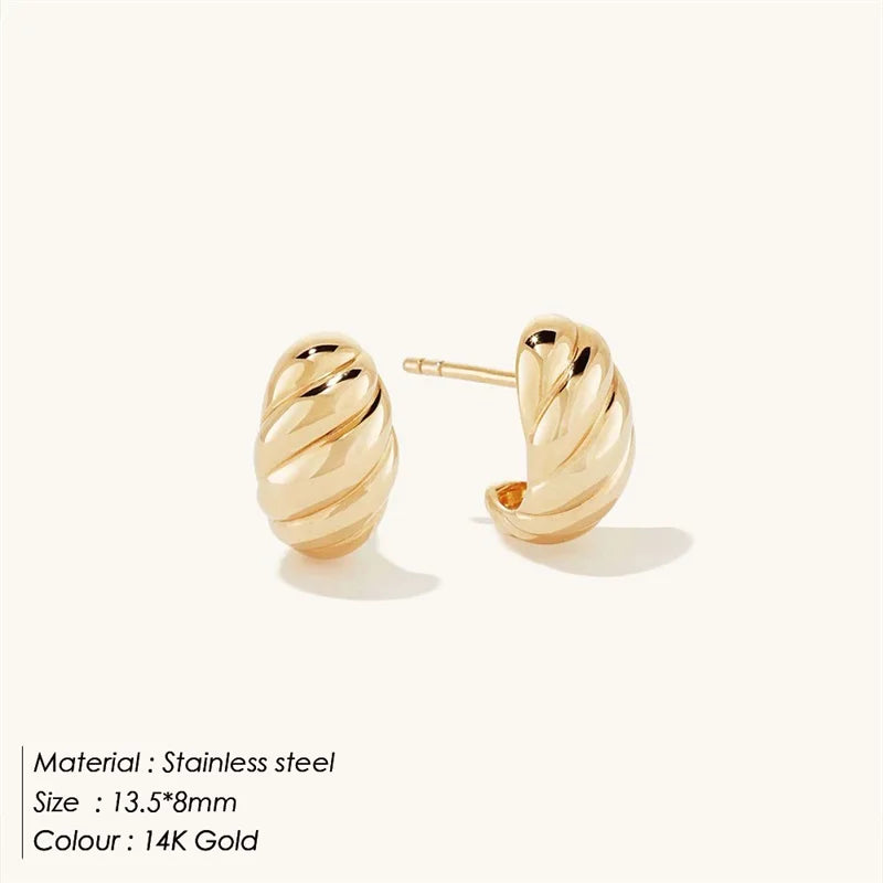 Gold Color small Stainless Steel Hoop Earrings for Women Croissant Dôme Hoops Simple EarRings Vintage Geometry