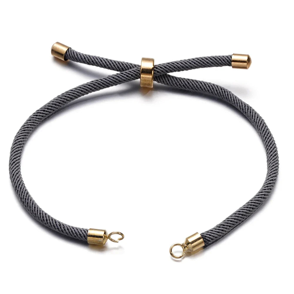 1pc Adjustable Nylon Braided Twisted Cords Slider Friendship Bracelets with Brass Cord End for Jewelry Making DIY Findings