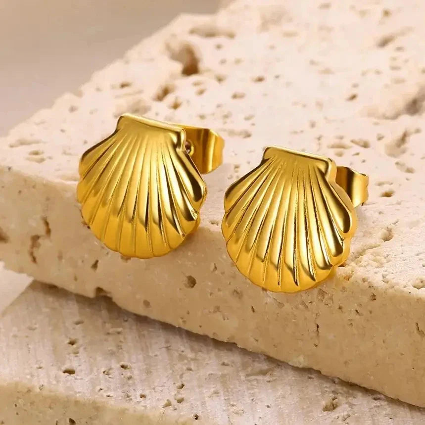 Stainless Steel Shell Stud Earring For Women Gold Color  Vintage Shell Piercing Earring 2024 Trend Wholesale Ocean Jewelry Gift